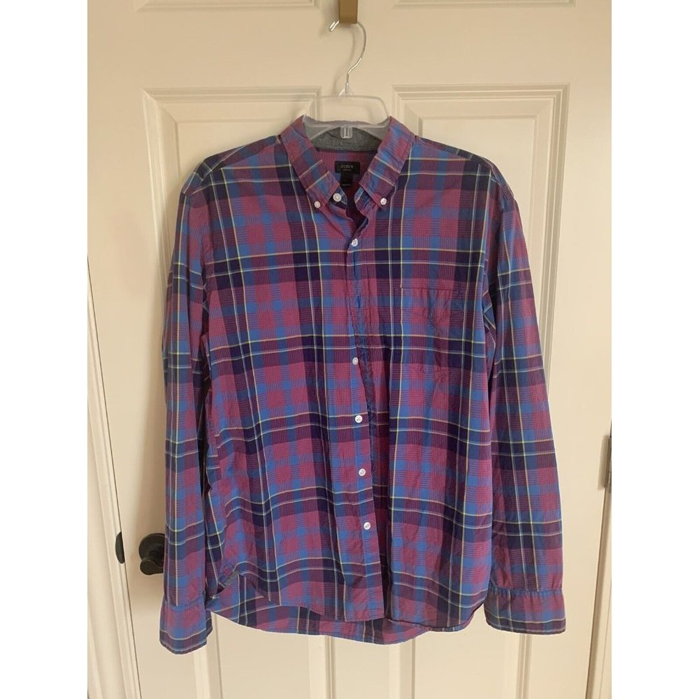 J. Crew Button Up Mens shirt Long Sleeve Blue & Purple multi color Sz Large